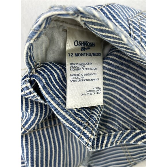 OshKosh B'Gosh Railroad Striped Vestback Overalls Toddler Baby Snaps Sz 12 Month - Picture 7 of 8